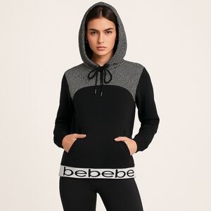 Bebe Logo Trim Black Hoodie Sweatshirt Size M